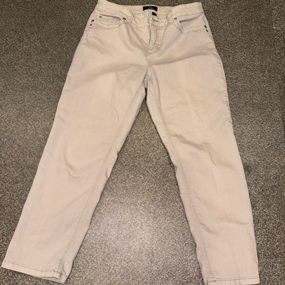 Chico’s So Slimming So Lifting Cropped Pants Size 1 Beige Rhinestone